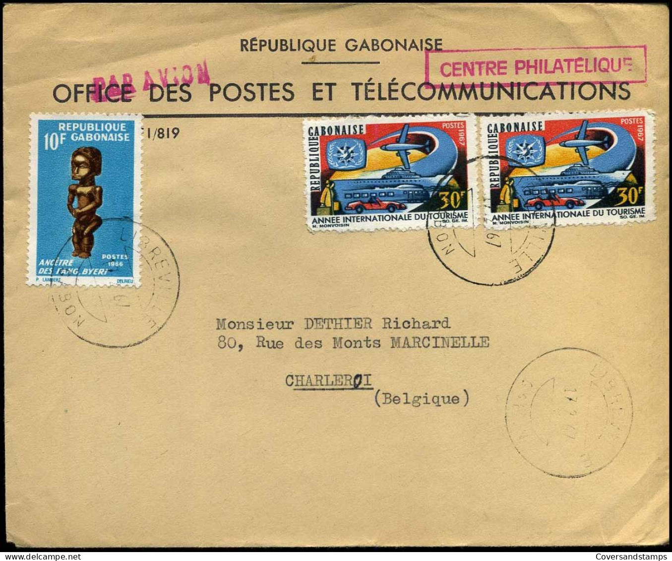 Cover To Marcinelle, Belgium - "Office Des Postes Et Télécommunications" - Gabon