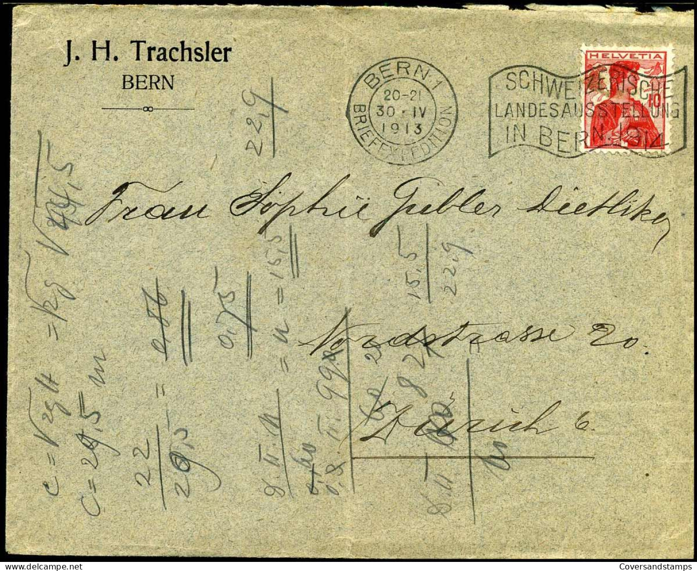 Cover To Zürich - "J.H. Trachsler, Bern" - Covers & Documents