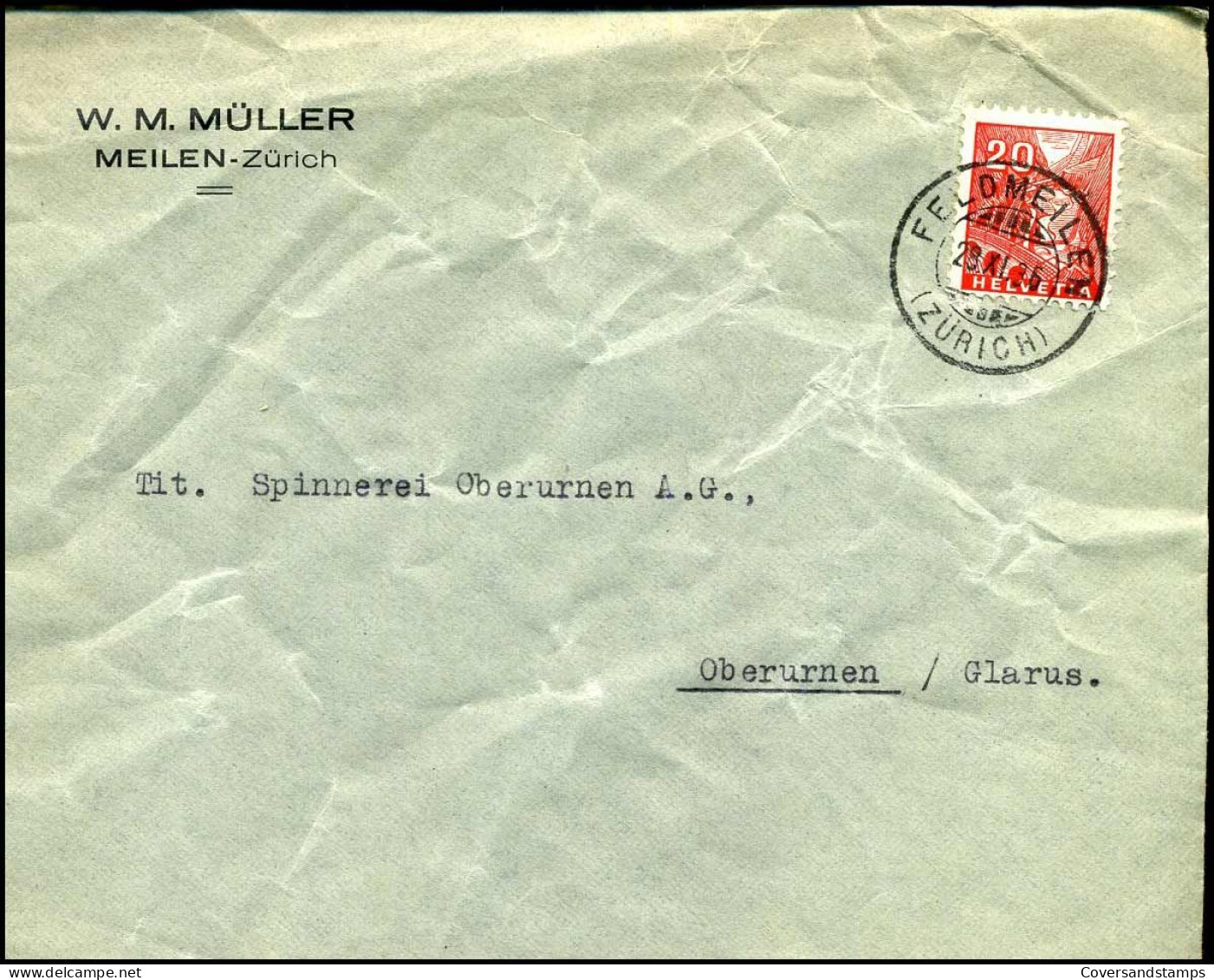 Cover To Oberurnen, Glarus - "W.M. Müller, Meilen-Zürich" - Briefe U. Dokumente