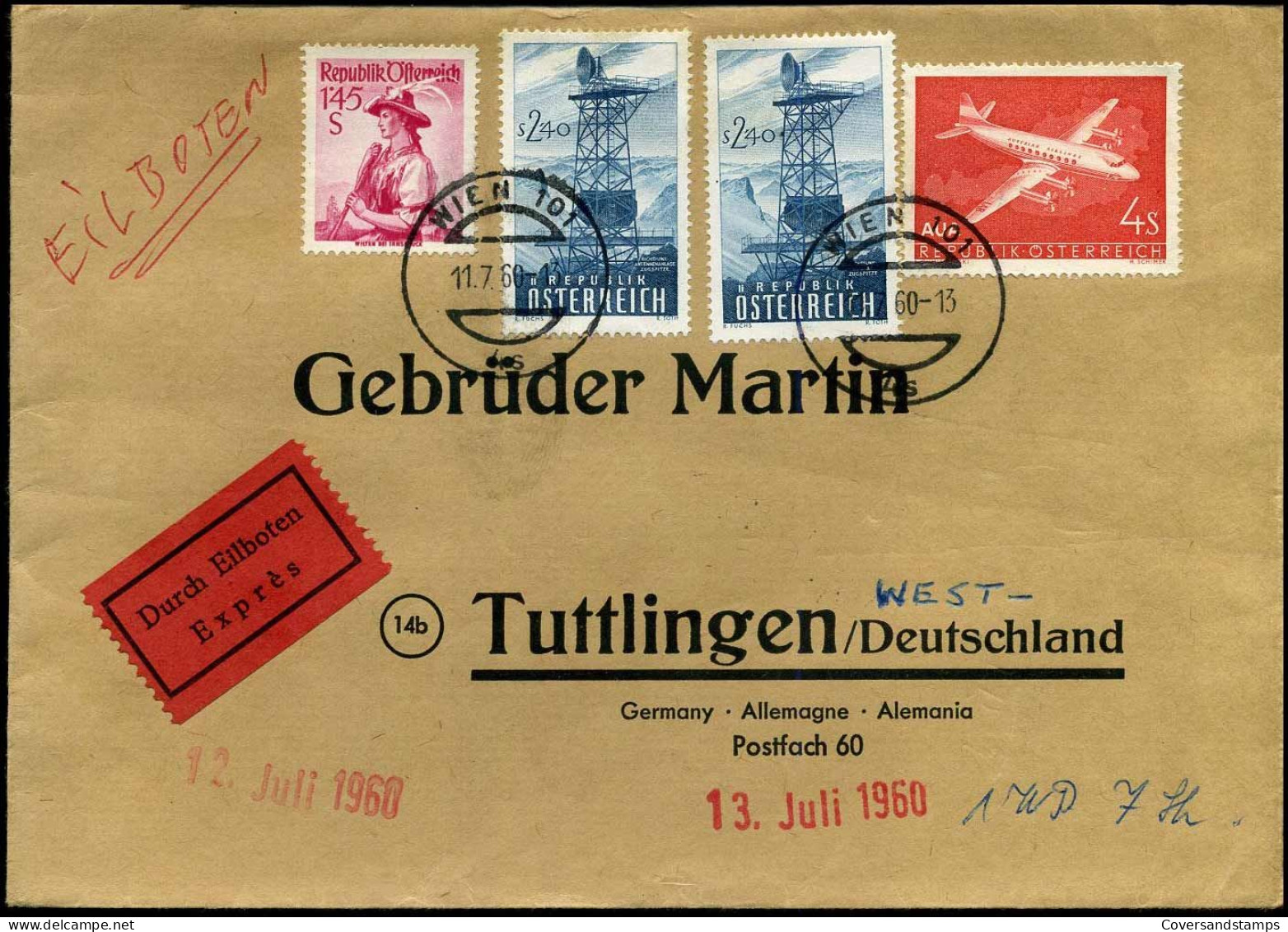 Express Cover To Tuttlingen, Germany - "Gebrüder Martin" - Brieven En Documenten