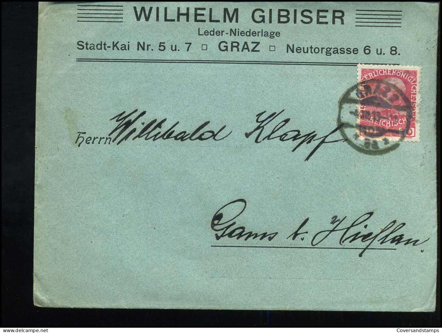 Cover To Gams - "Wilhelm Gibiser, Leder-Niederlage" - Lettres & Documents
