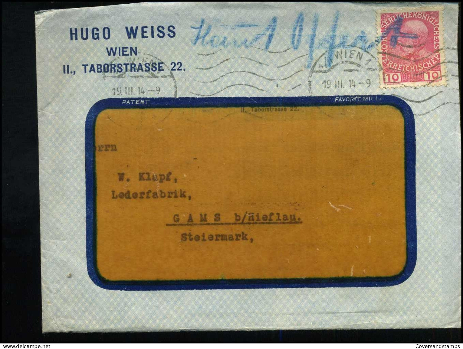 Cover To Gams - "Hugo Weiss, Wien" - Covers & Documents
