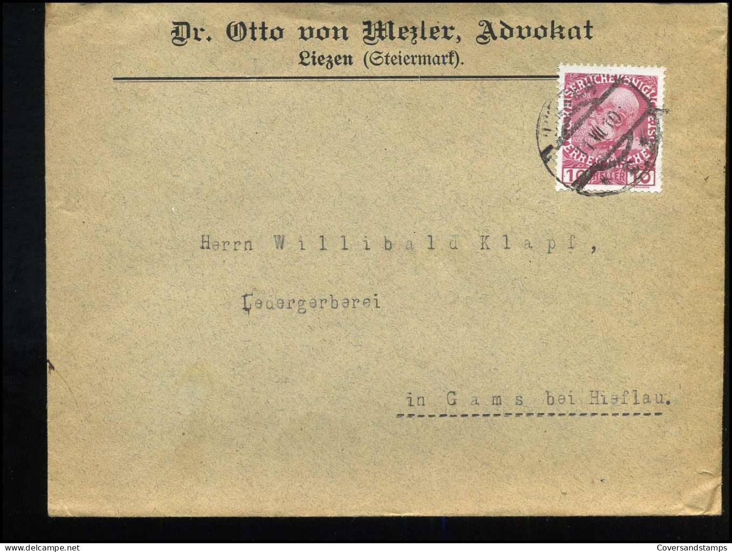 Cover To Gams Bei Hieflau - "Dr. Otto Von Mezler, Advokat, Liezen" - Lettres & Documents
