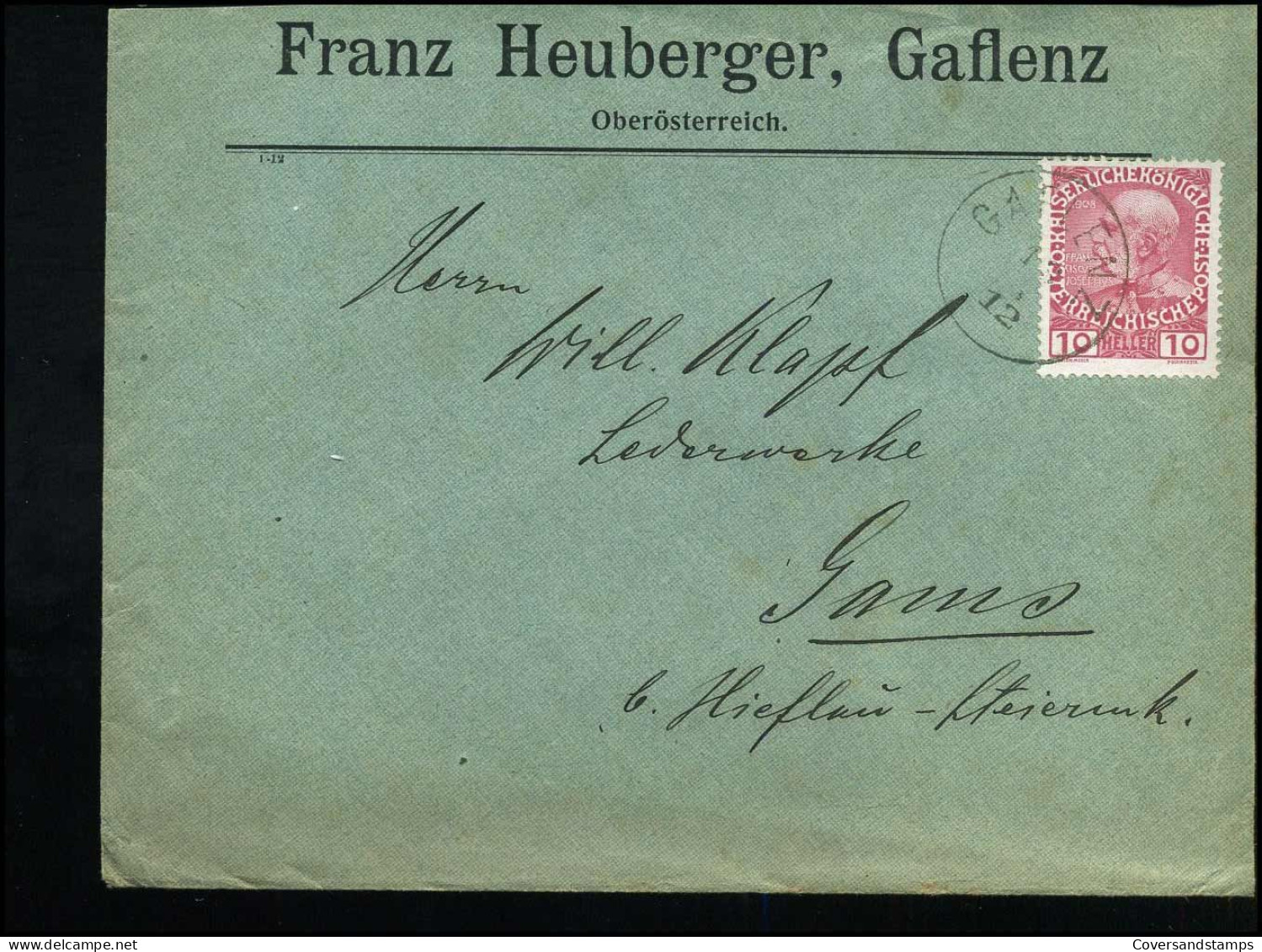 Cover To Gams Bei Hieflau - "Franz Heuberger, Gaflenz"" - Lettres & Documents