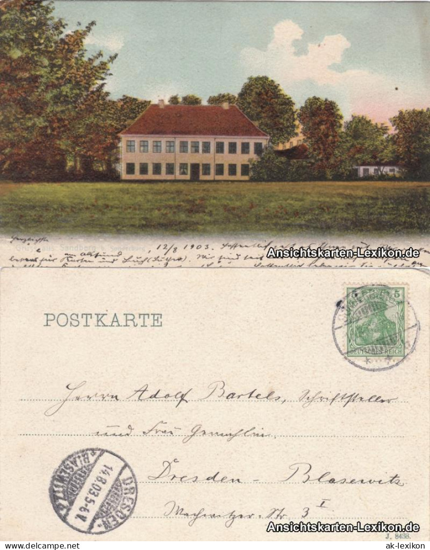 Postcard Sonderburg Sønderborg Gruss Aus Sandberg 1903  - Denmark