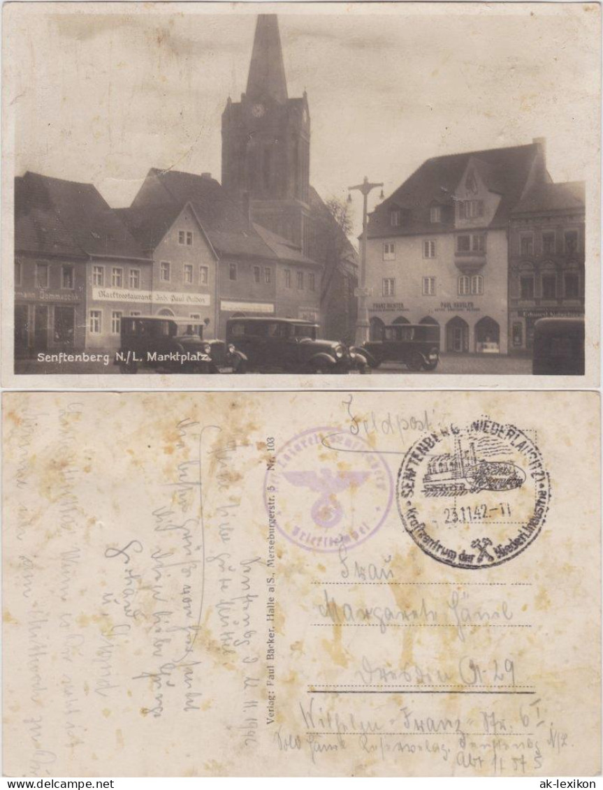 Senftenberg (Niederlausitz) Marktplatz - Restaurants Und Wendische Kirche 1942  - Senftenberg