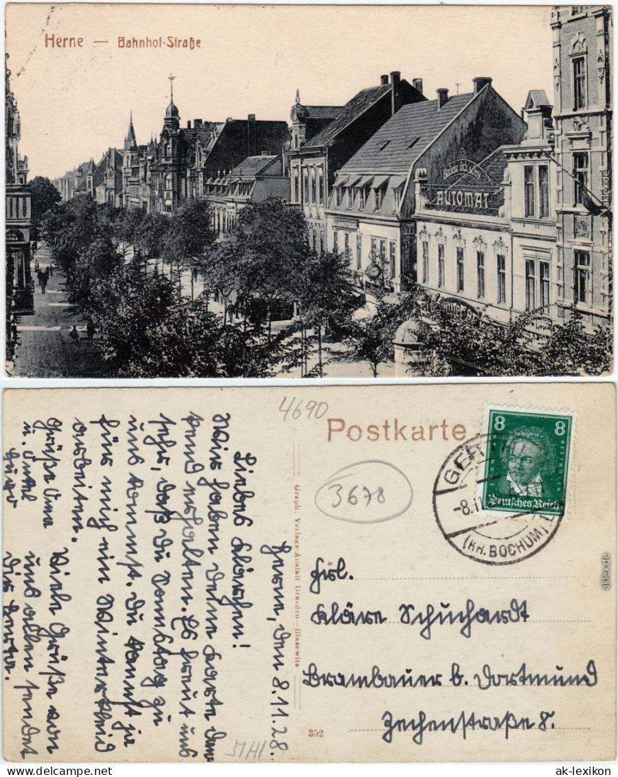 Ansichtskarte Herne Bahnhofstraße 1928  - Herne