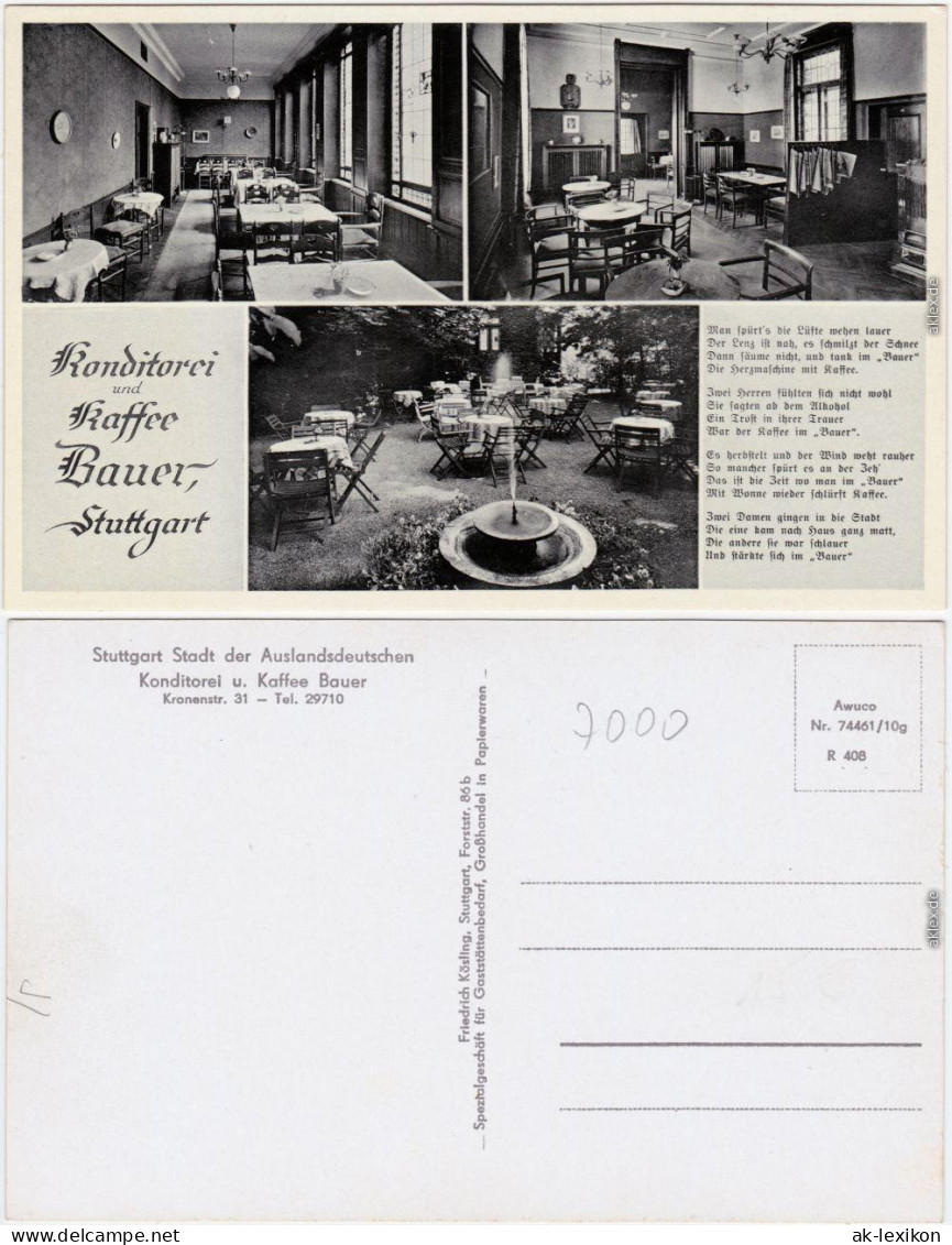 Ansichtskarte Stuttgart 3 Bild Innenansichten - Kaffee Bauer 1939  - Stuttgart