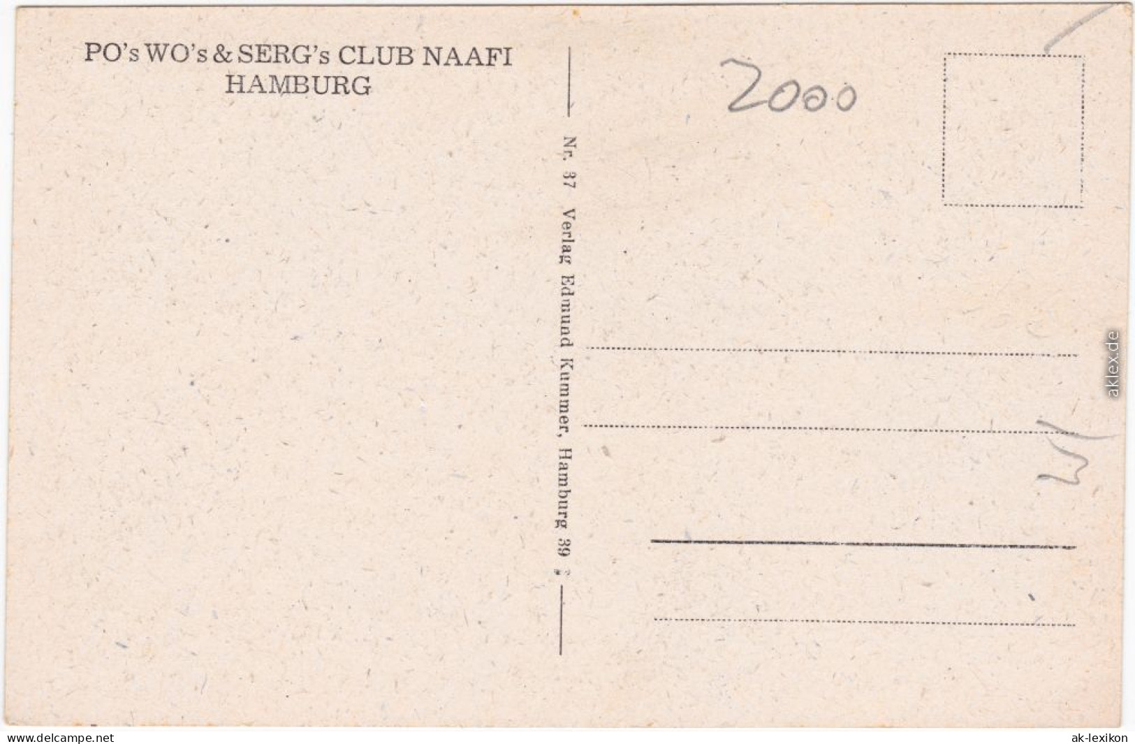 Ansichtskarte Hamburg PO's WO's SERG's Club NAAFI 1928  - Other & Unclassified