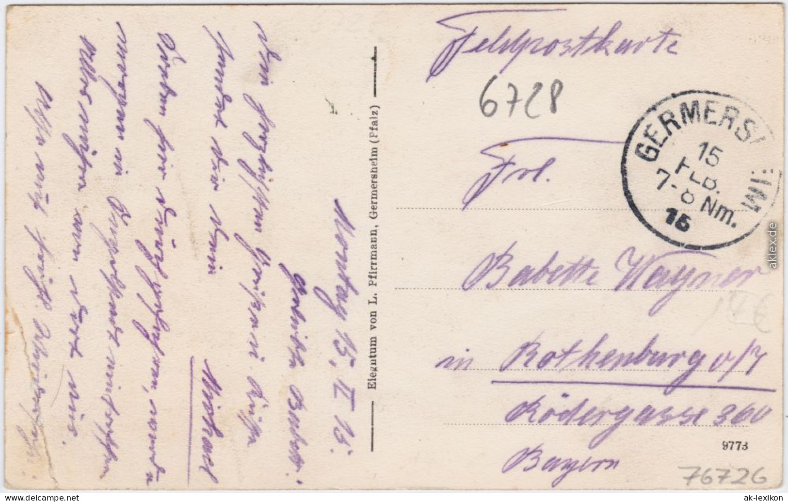 Ansichtskarte Germersheim Lilienstraße 1915  - Germersheim