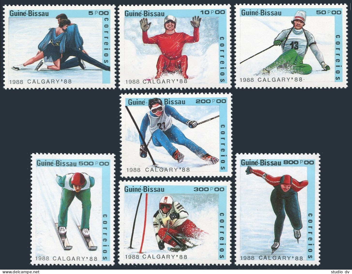 Guinea Bissau 704-710,710A,MNH.Olympics,Calgary-1988.Pairs Figure Skating,Luge,  - Guinea (1958-...)