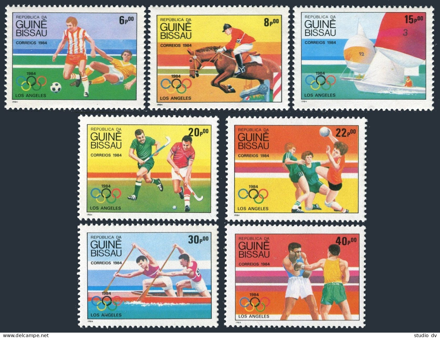 Guinea Bissau 571-577,578 Sheet, MNH. Olympics,Los Angeles-1984.Soccer,Dressage, - Guinea (1958-...)