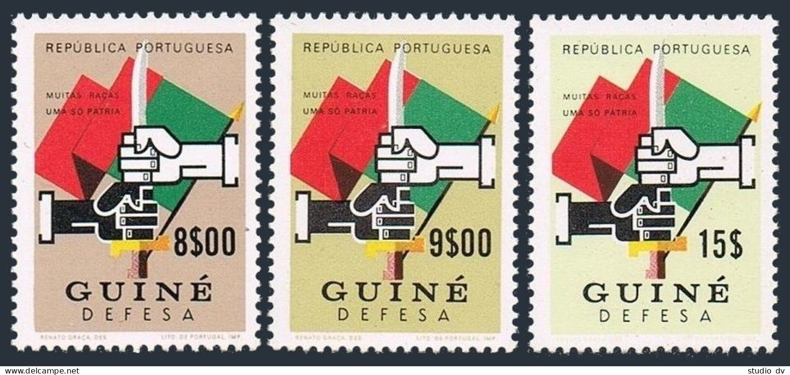 Port Guinea RA36, Note:stamps 8e,9e,15e.MNH. Postal Tax Stamps 1968.Hands-Sword. - Guinée (1958-...)