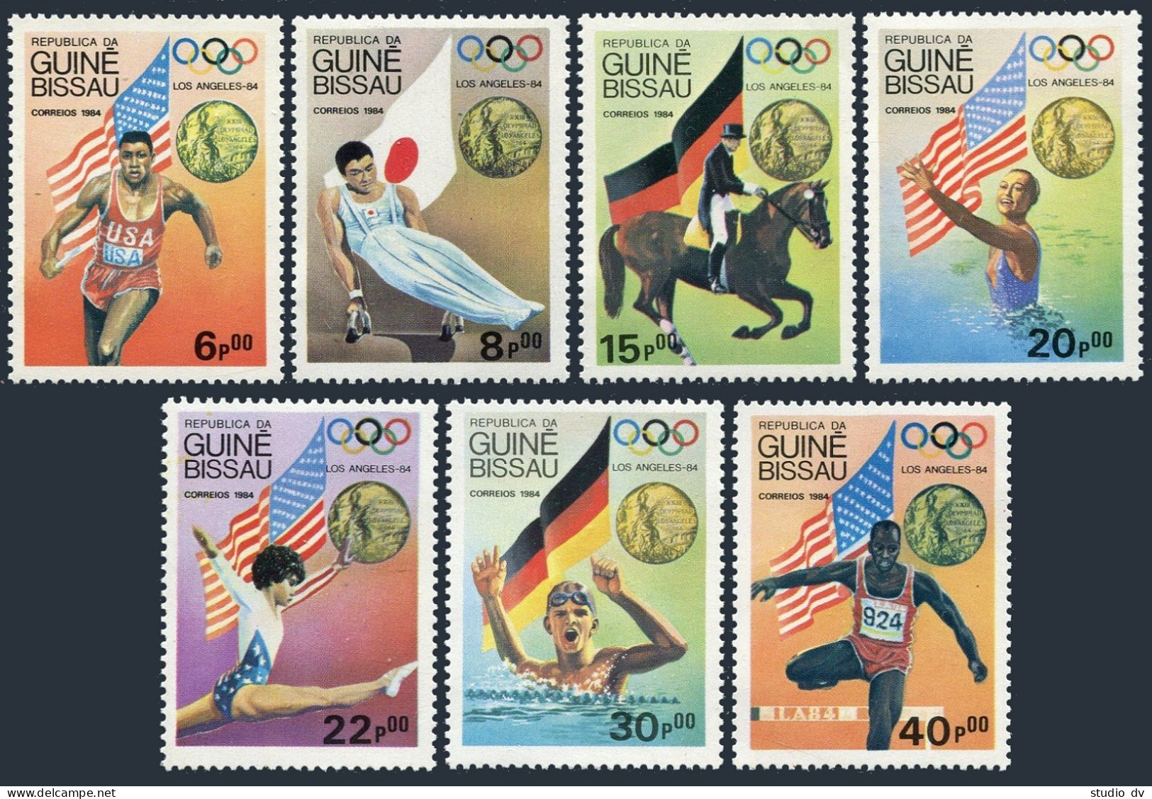 Guinea Bissau 611-617, 618, MNH. Mi 818-824, Bl.261. Olympics Los Angeles-1984. - Guinea (1958-...)