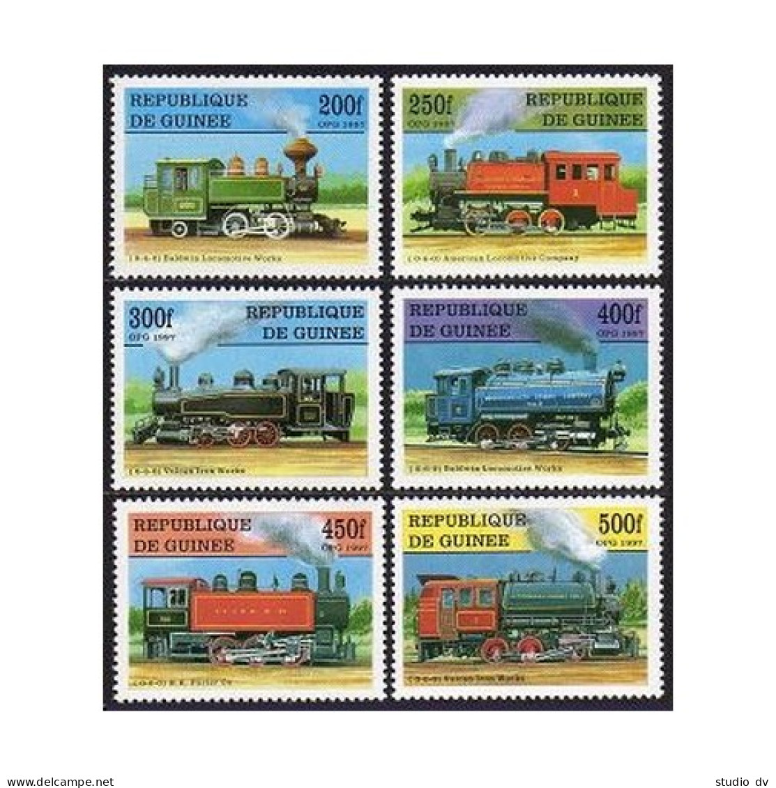 Guinea 1450-1455, 1456 Sheet, MNH. Locomotives, 1997. - Guinea (1958-...)