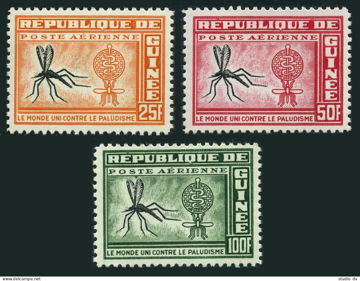 Guinea C29-C31,C31a,MNH.Michel 102-104,Bl.1 WHO Drive To Eradicate Malaria,1962. - Guinea (1958-...)