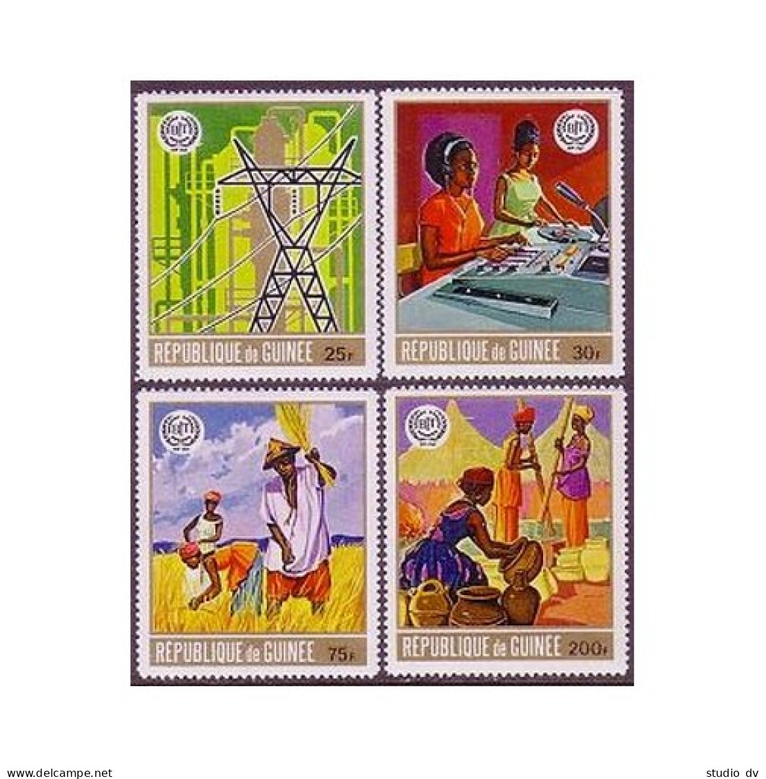 Guinea 548-551,MNH.Michel 549-552. ILO 50th Ann.1970.Harvest,Potters,Power Lines - Guinea (1958-...)
