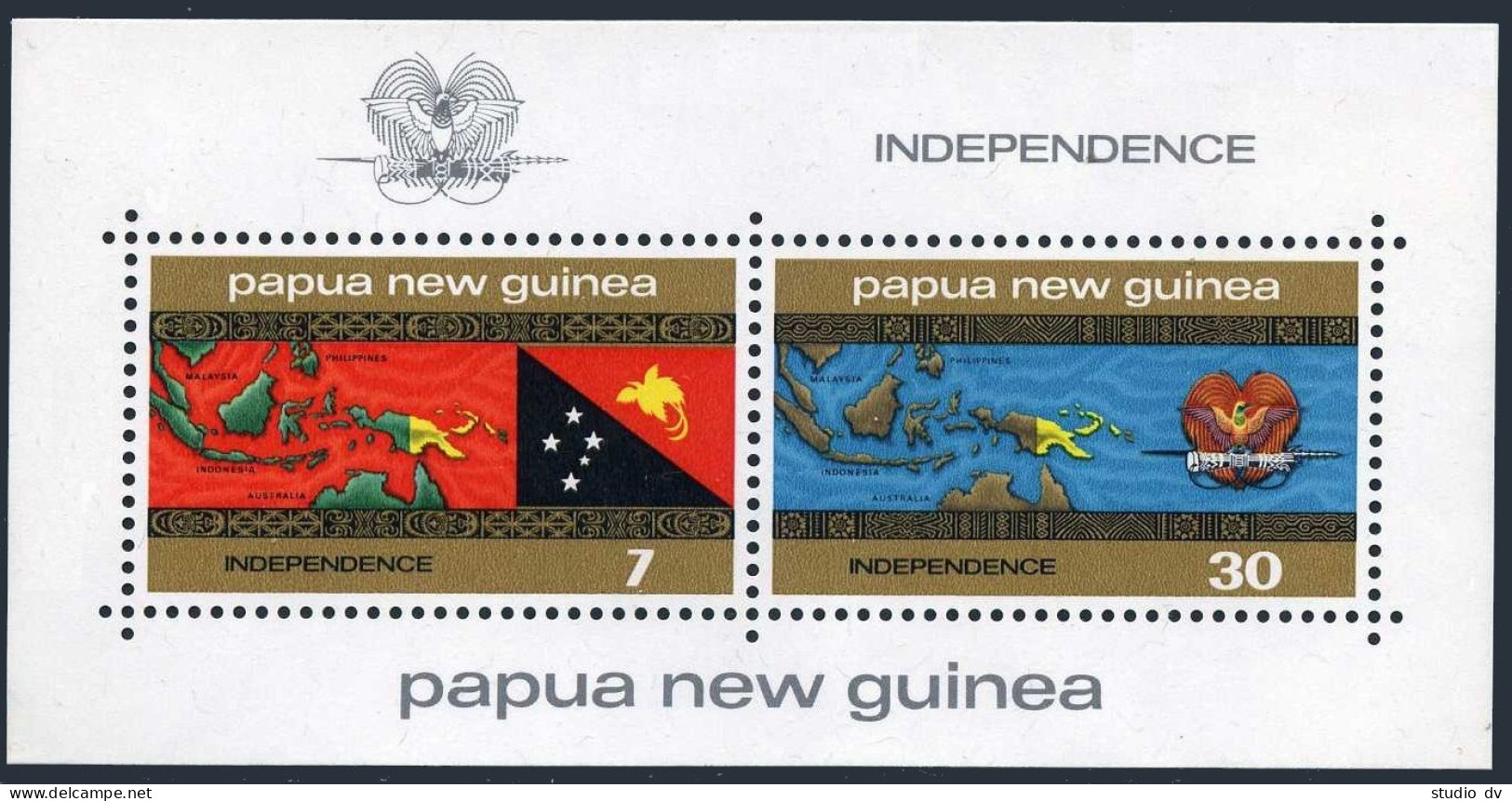 Papua New Guinea 423-424,424a,MNH. Independence 09.16.1975.Map,Flag,Coat Of Arms - Guinea (1958-...)