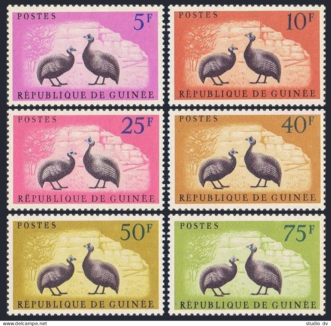 Guinea 223-228,MNH.Michel 80-85. Grey-breasted Helmet Guinea Fowl. - Guinea (1958-...)