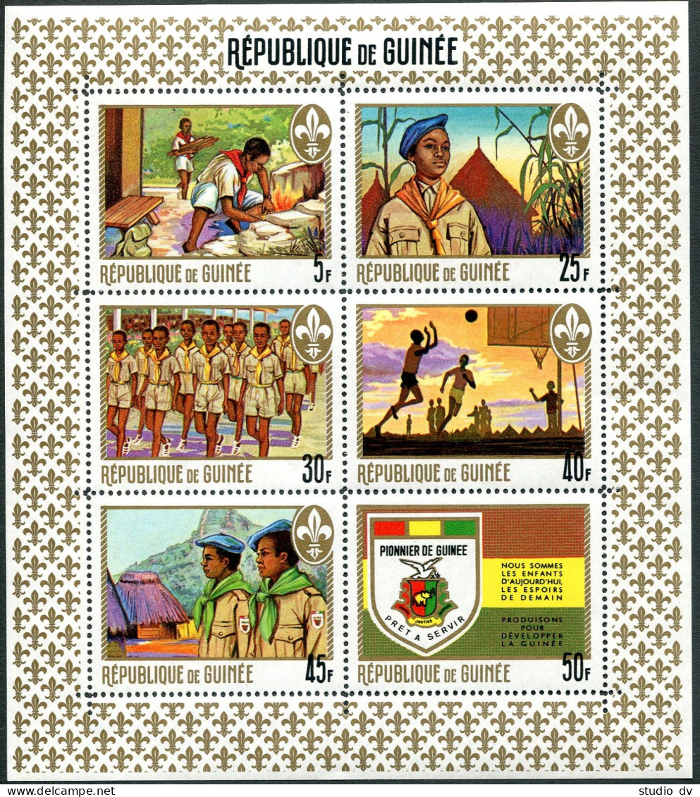 Guinea 535-540,540a, MNH. Mi 536-541, Bl.32. Scouts Of Guinea, 1969. Basketball. - Guinea (1958-...)