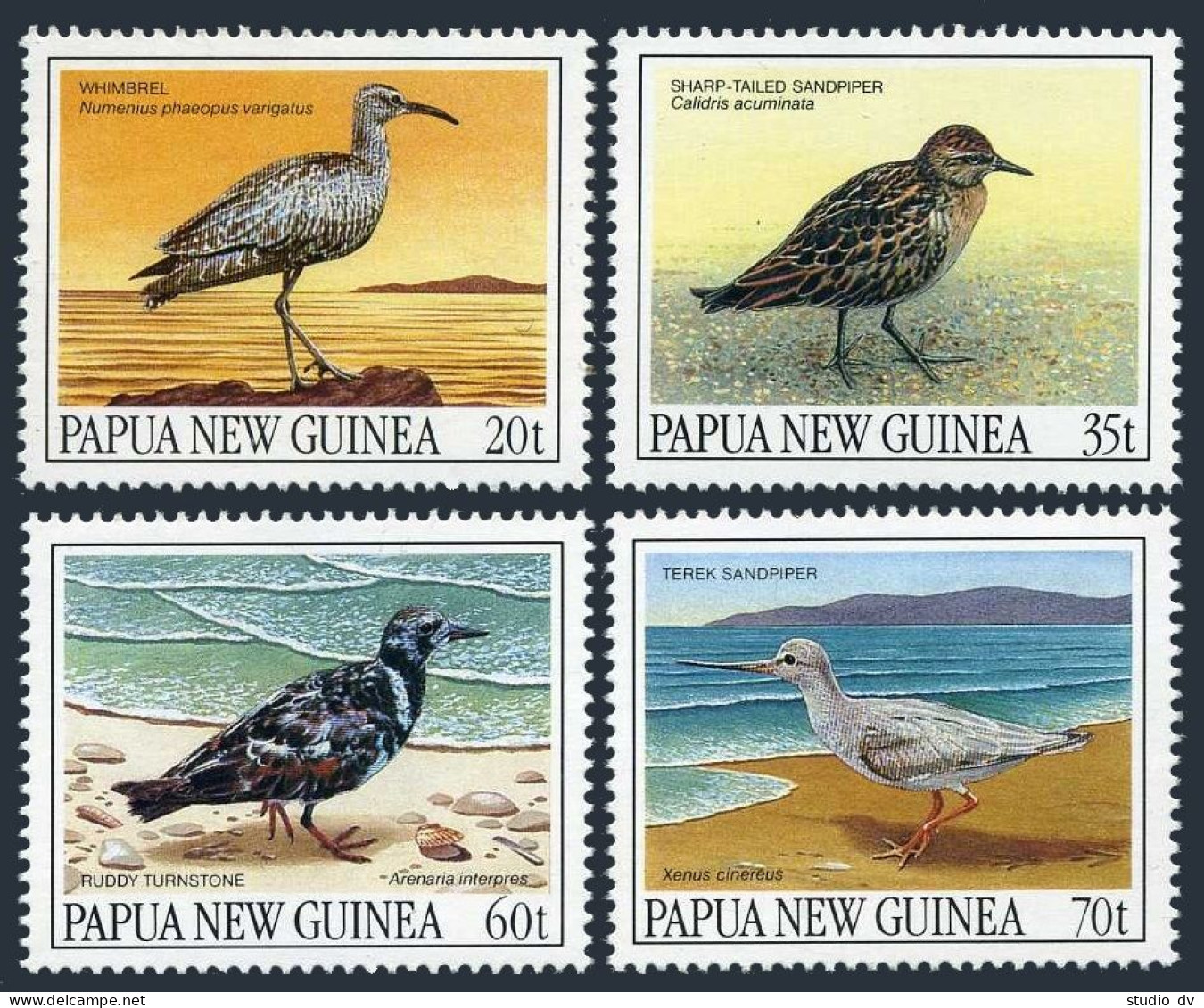Papua New Guinea 742-745, MNH. Michel 623-626. Birds 1990. Whimbler, Sandpipers, - Guinée (1958-...)