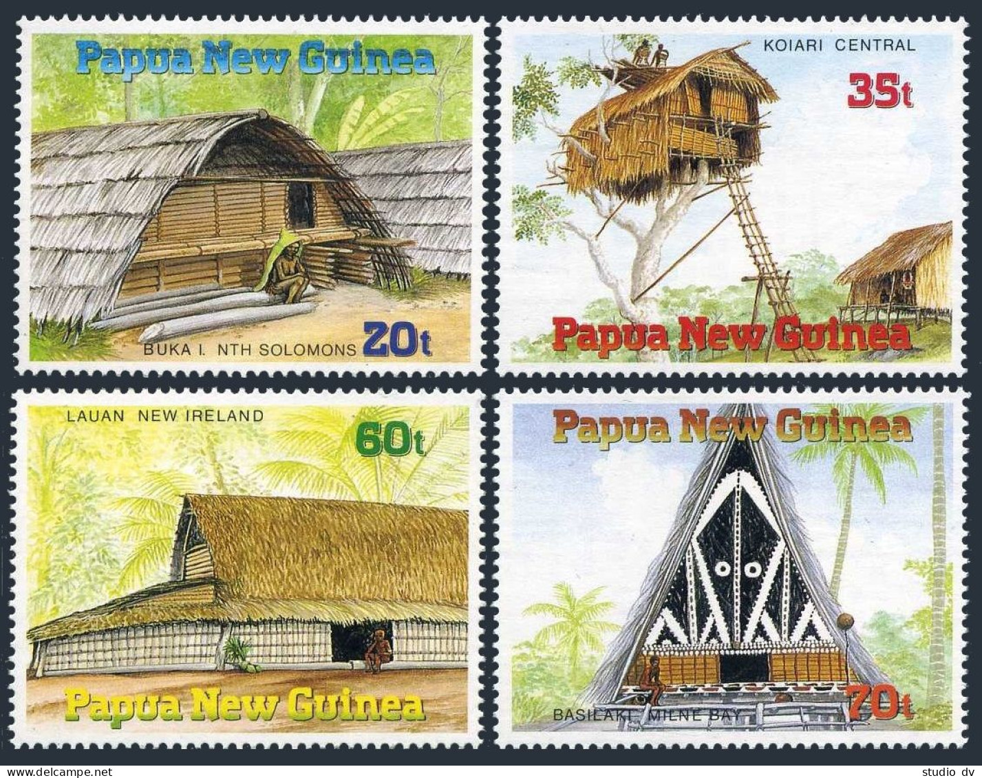 Papua New Guinea 711-714, MNH. Michel 593-596. Traditional Houses, 1989. - Guinée (1958-...)