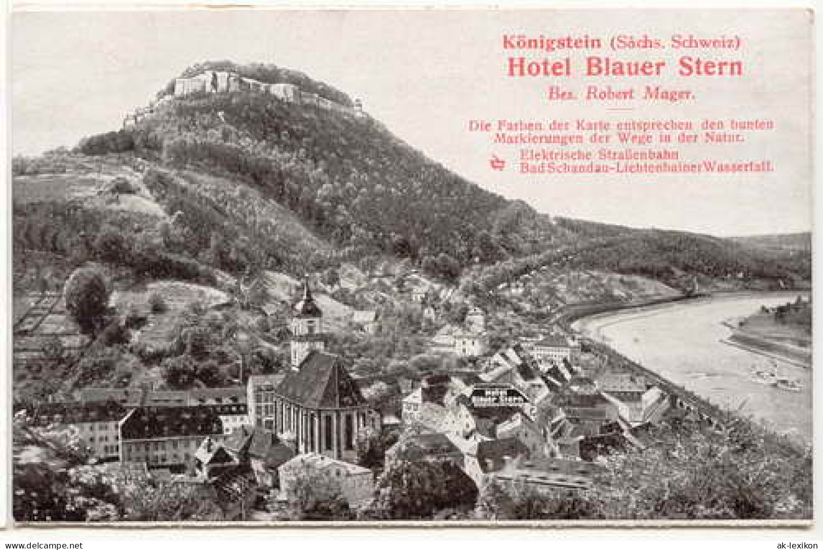 Königstein (Sächsische Schweiz) Hotel Blauer Stern - Mehrteilige Werbe AK 1918 - Koenigstein (Saechs. Schw.)