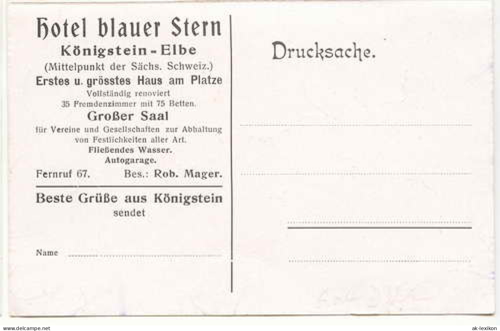 Königstein (Sächsische Schweiz) Hotel Blauer Stern - Mehrteilige Werbe AK 1918 - Koenigstein (Saechs. Schw.)