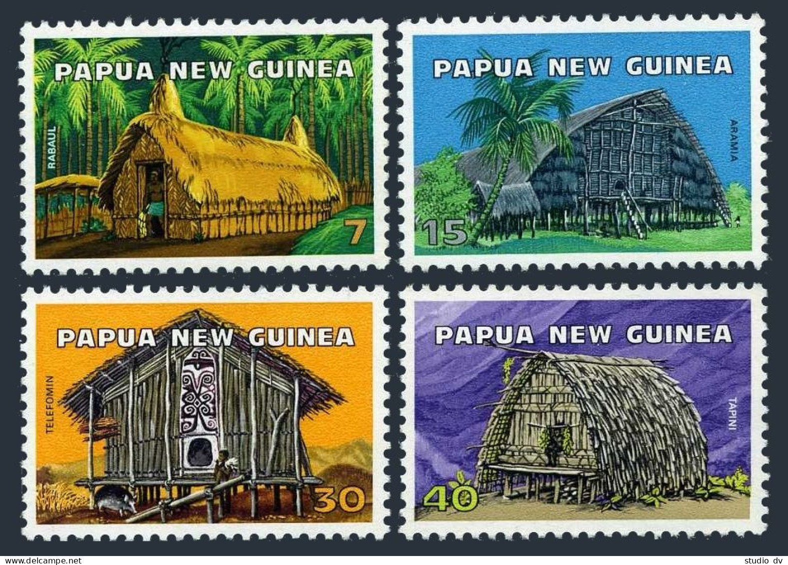Papua New Guinea 433-436, MNH. Michel 306-309. Traditional Houses, 1976. - Guinea (1958-...)