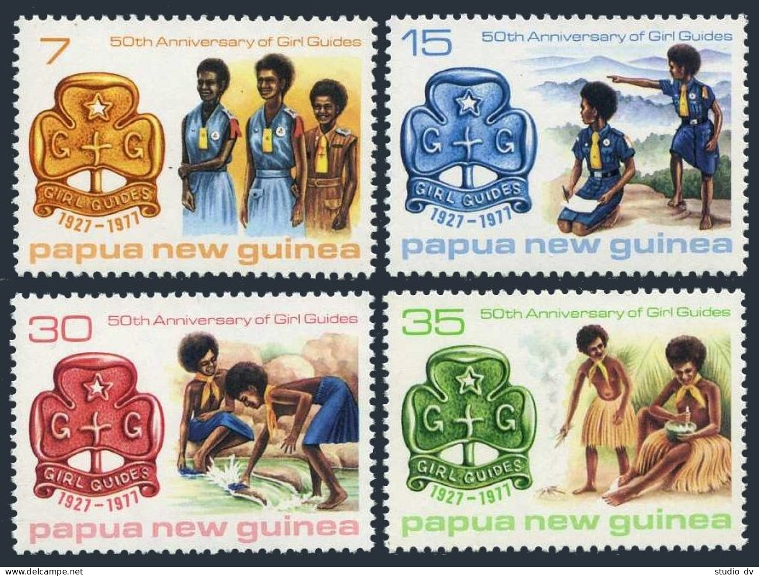 Papua New Guinea 470-473, MNH. Mi 329-332. Girl Guides,50th Ann.1977. Gold Badge - Guinea (1958-...)