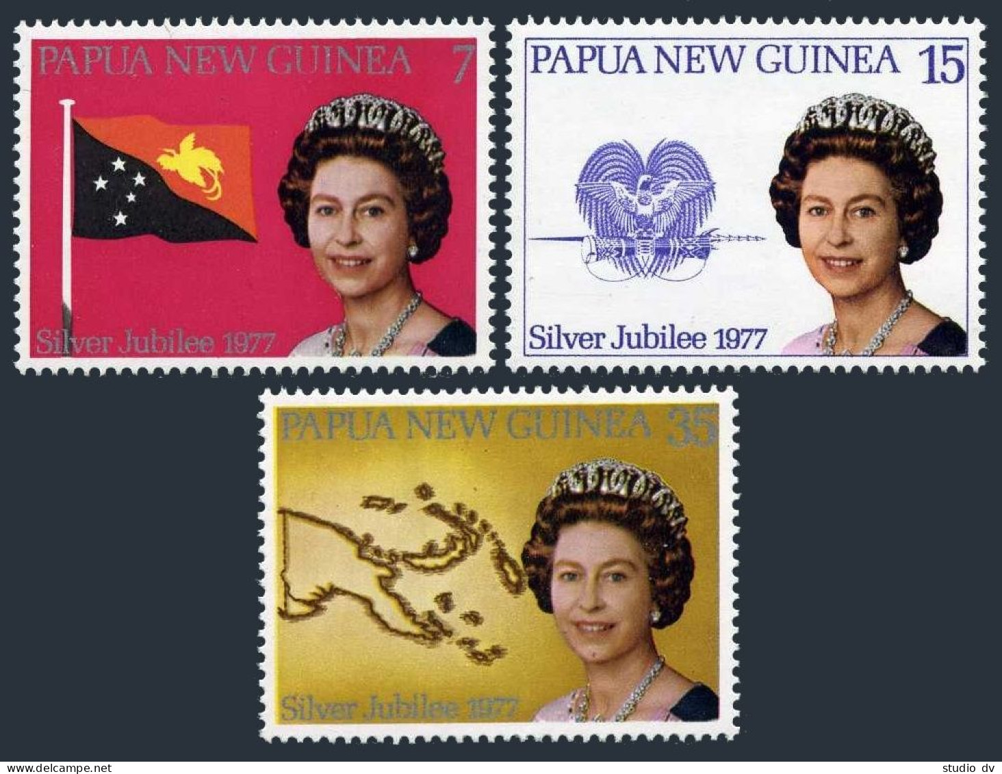 Papua New Guinea 462-464, MNH. Michel 321-323. Reign Of QE II,25,1977. Arms,Map. - Guinea (1958-...)