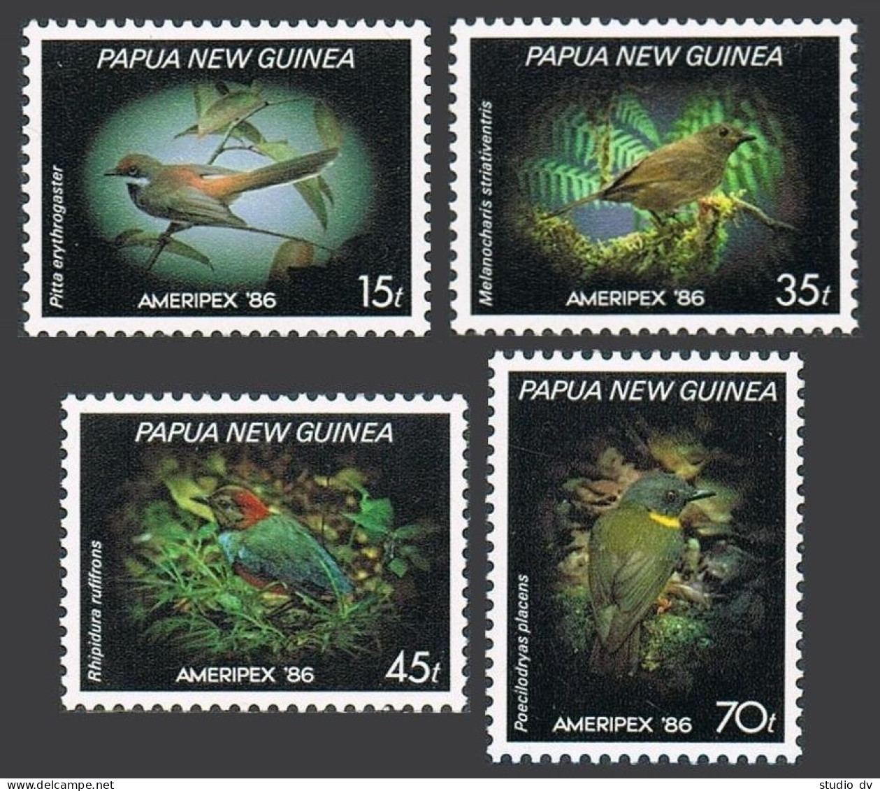 Papua New Guinea 645-648, MNH. Michel 525-528. AMERIPEX-1986, Small Birds. - Guinée (1958-...)