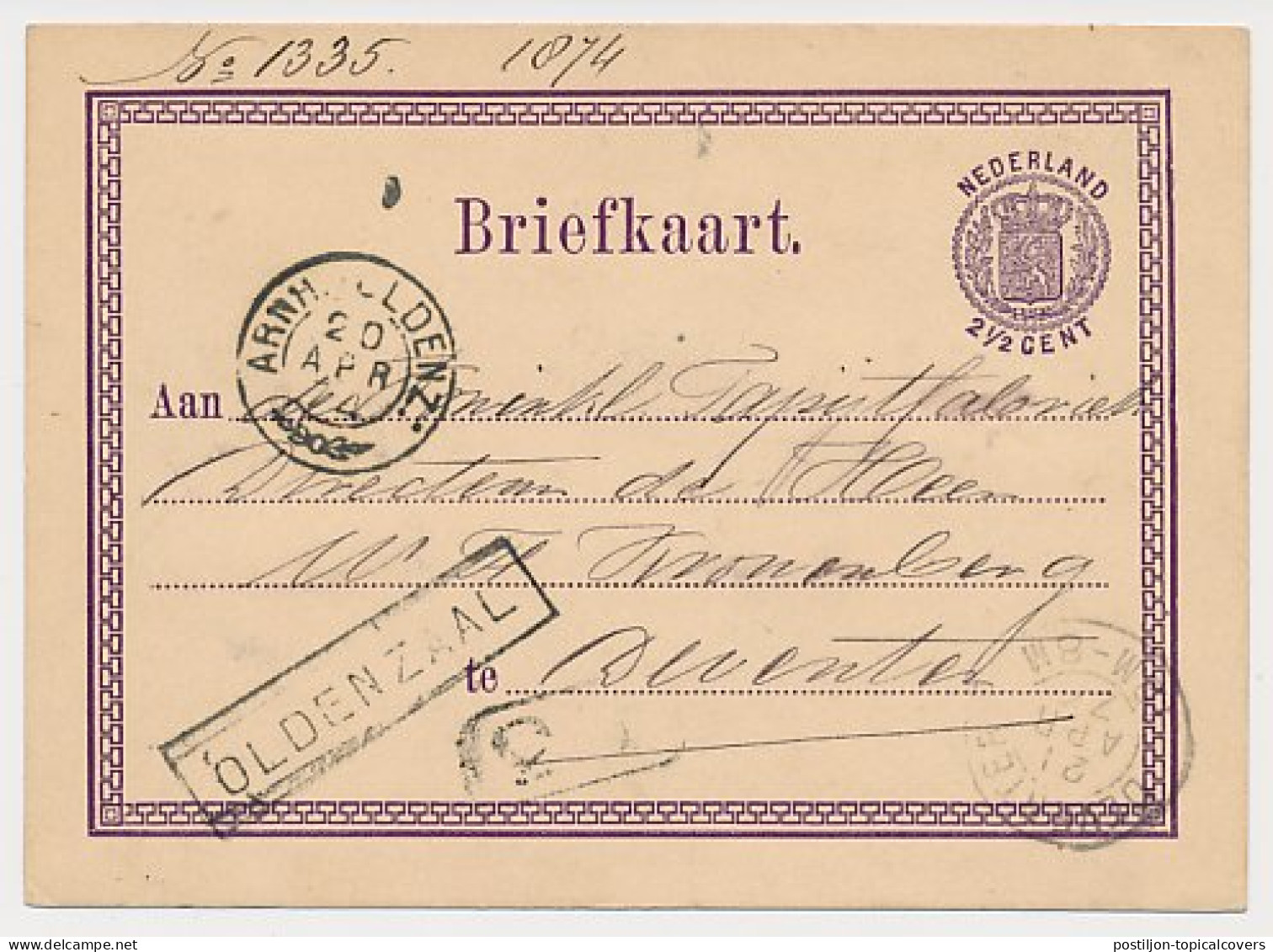 Trein Haltestempel Oldenzaal 1874 - Covers & Documents
