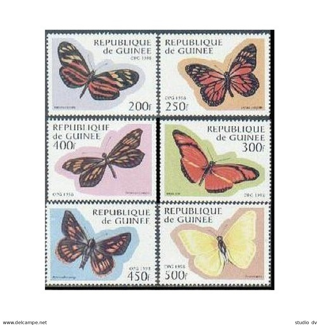 Guinea 1424-1429, 1430 Sheet, MNH. Butterflies, 1998. - Guinea (1958-...)
