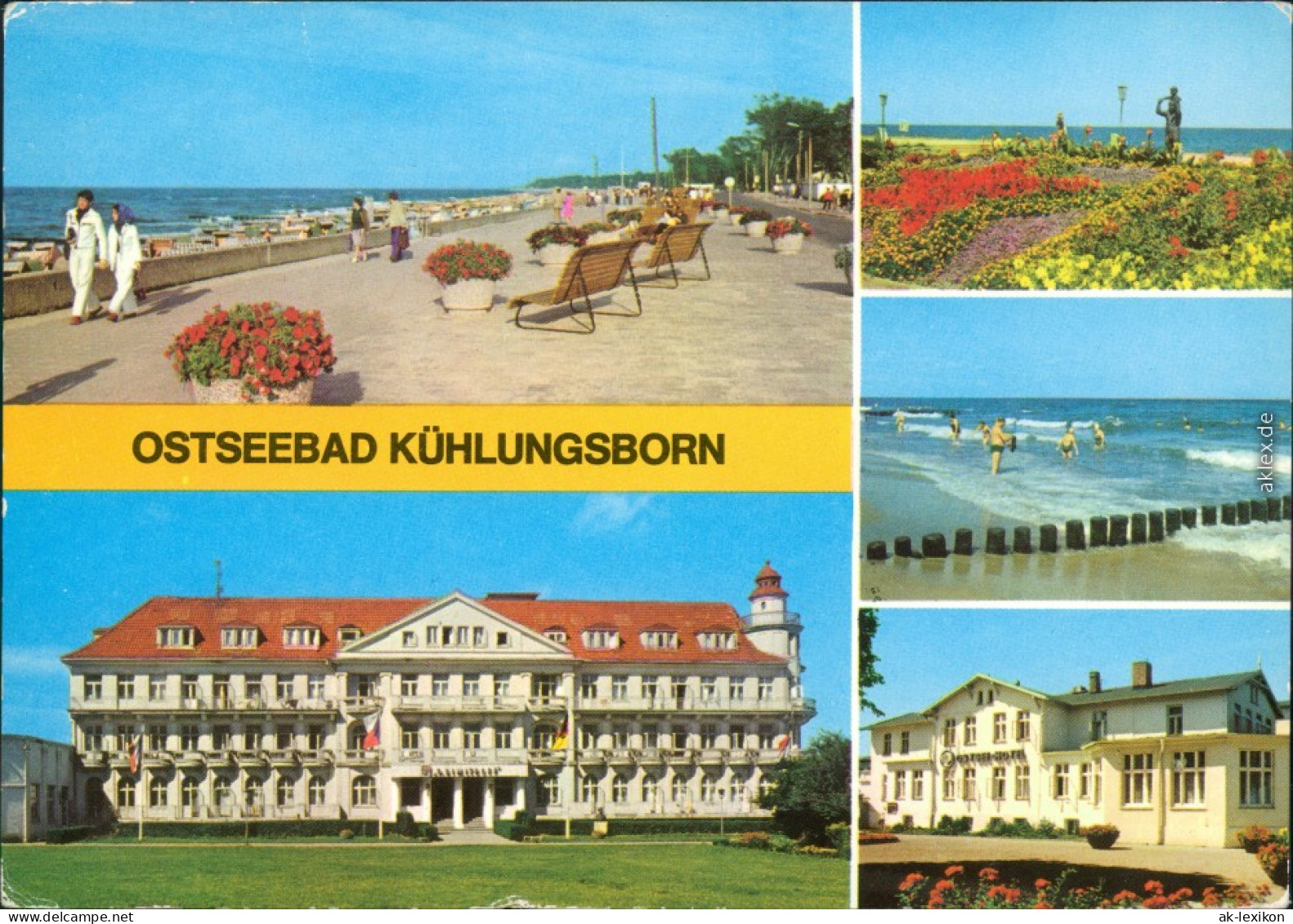Kühlungsborn Strandpromenade, FDGB-Erholungsheim Georg Dimitroff Reisebüro 1980 - Kuehlungsborn