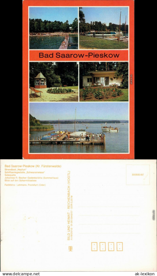 Bad Saarow Strandbad, Schiffsanlegestelle, Solequelle, Becher-Gedenkstätte 1987 - Bad Saarow