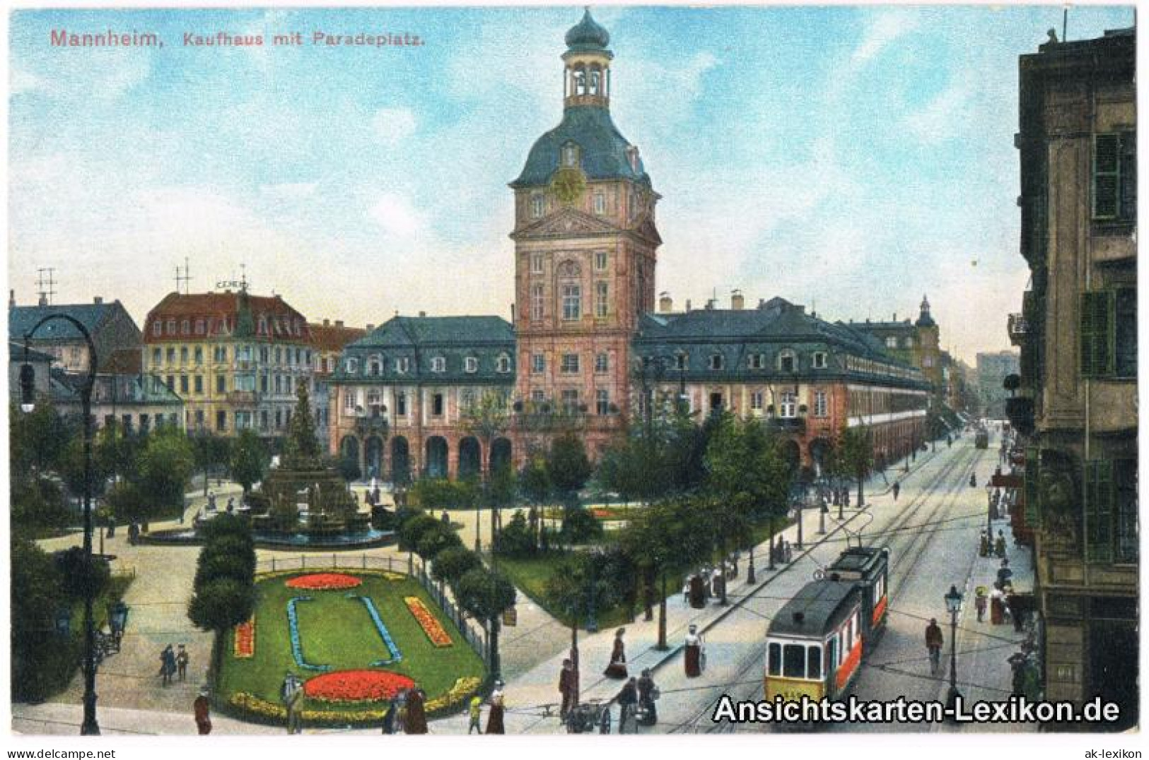 Ansichtskarte Mannheim Kaufhaus Mit Paradeplatz Und Straßenbahn 1916  - Mannheim
