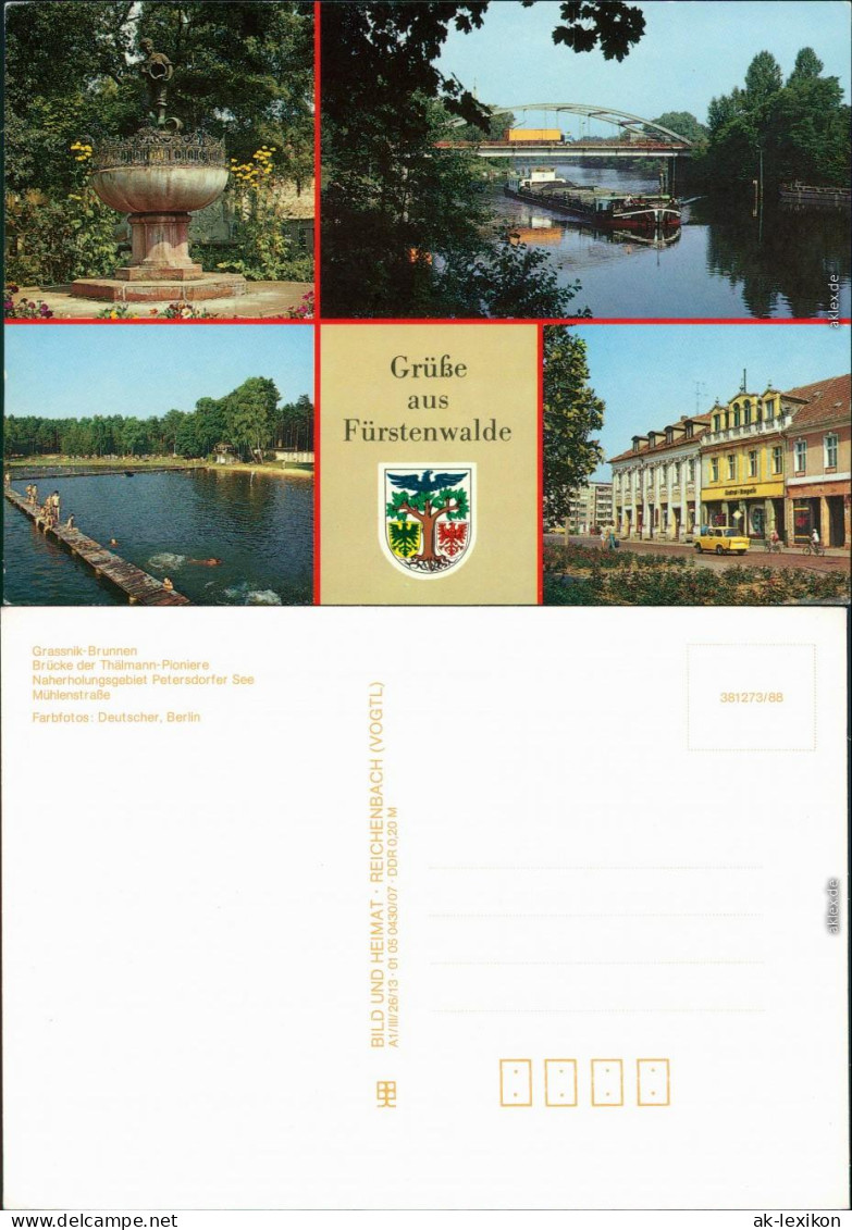 Fürstenwalde Grassnik-Brunnen, Thälmann-Pionier-Brücke Mühlenstraße 1988 - Fuerstenwalde