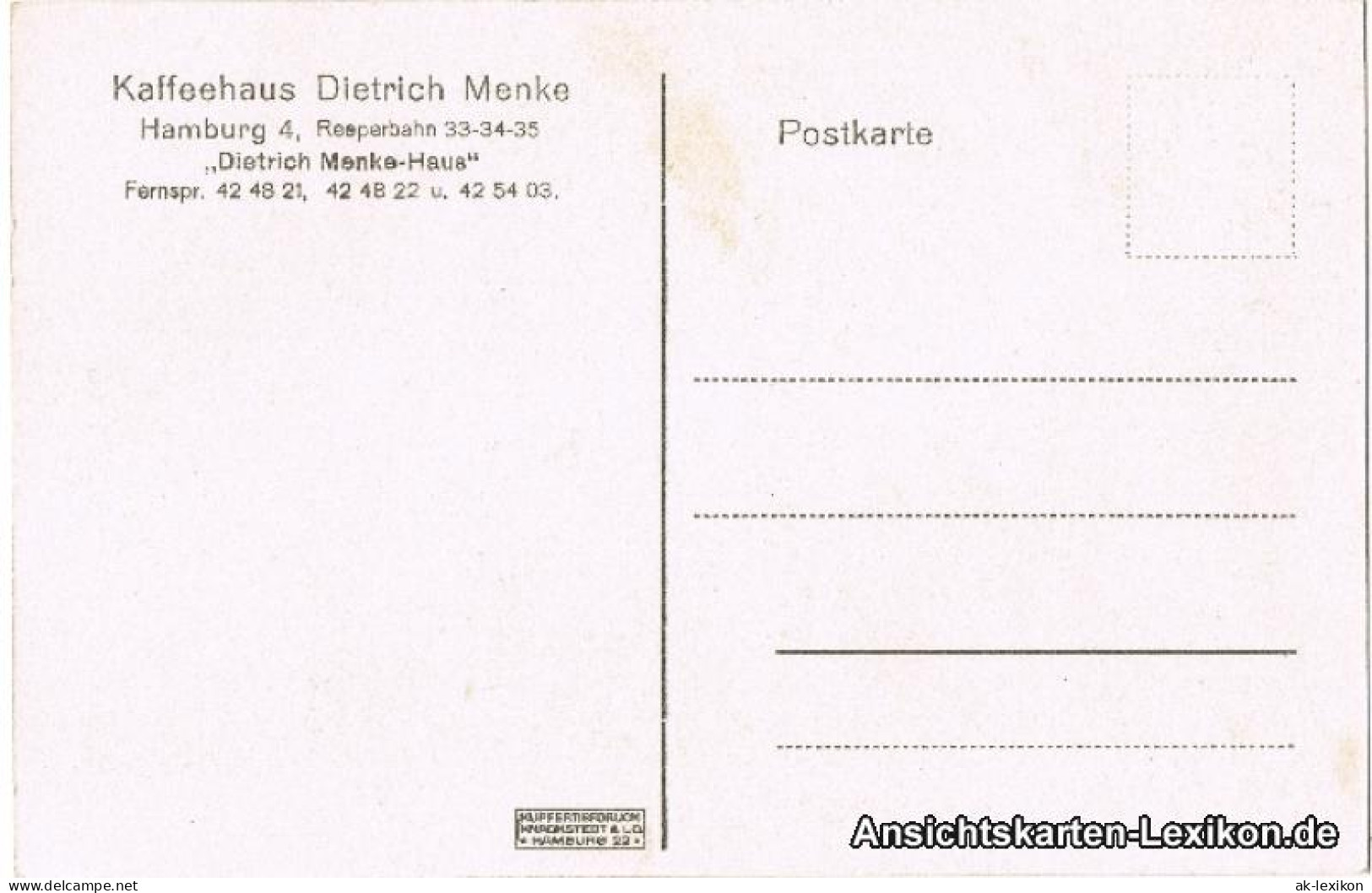 Ansichtskarte St. Pauli-Hamburg Kaffeehaus Dietrich Menke 1940  - Other & Unclassified