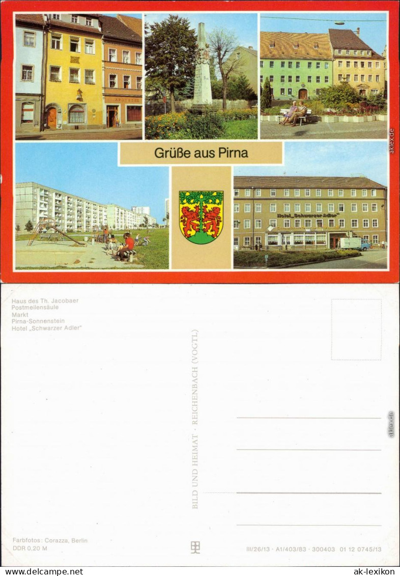 Pirna Th. Jacobaer, Postmeilensäule,  Sonnenstein, Hotel Schwarzer Adler 1983 - Pirna