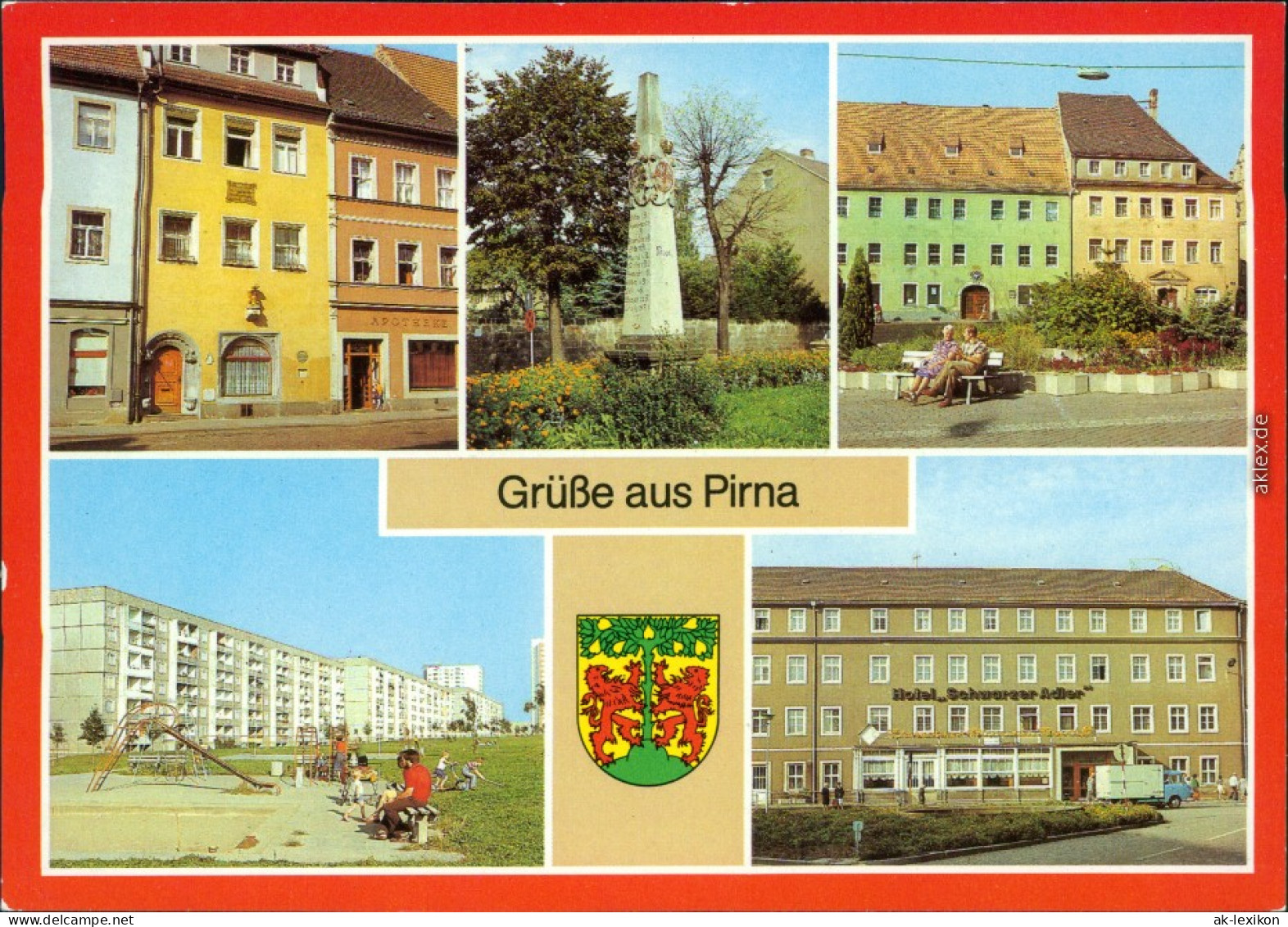 Pirna Th. Jacobaer, Postmeilensäule,  Sonnenstein, Hotel Schwarzer Adler 1983 - Pirna