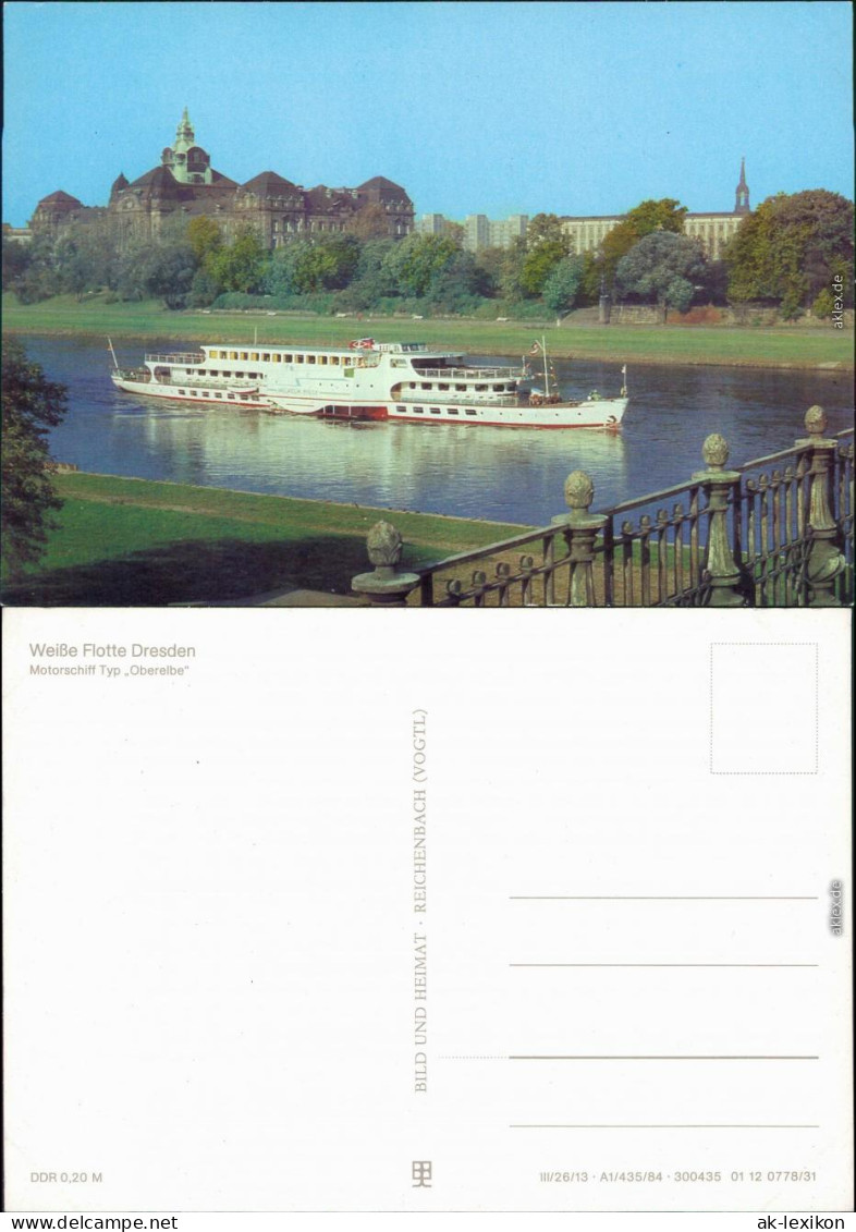 Dresden  Dampfschifffahrt (Weiße Flotte): Motorschiff Typ "Oberelbe" 1984 - Dresden