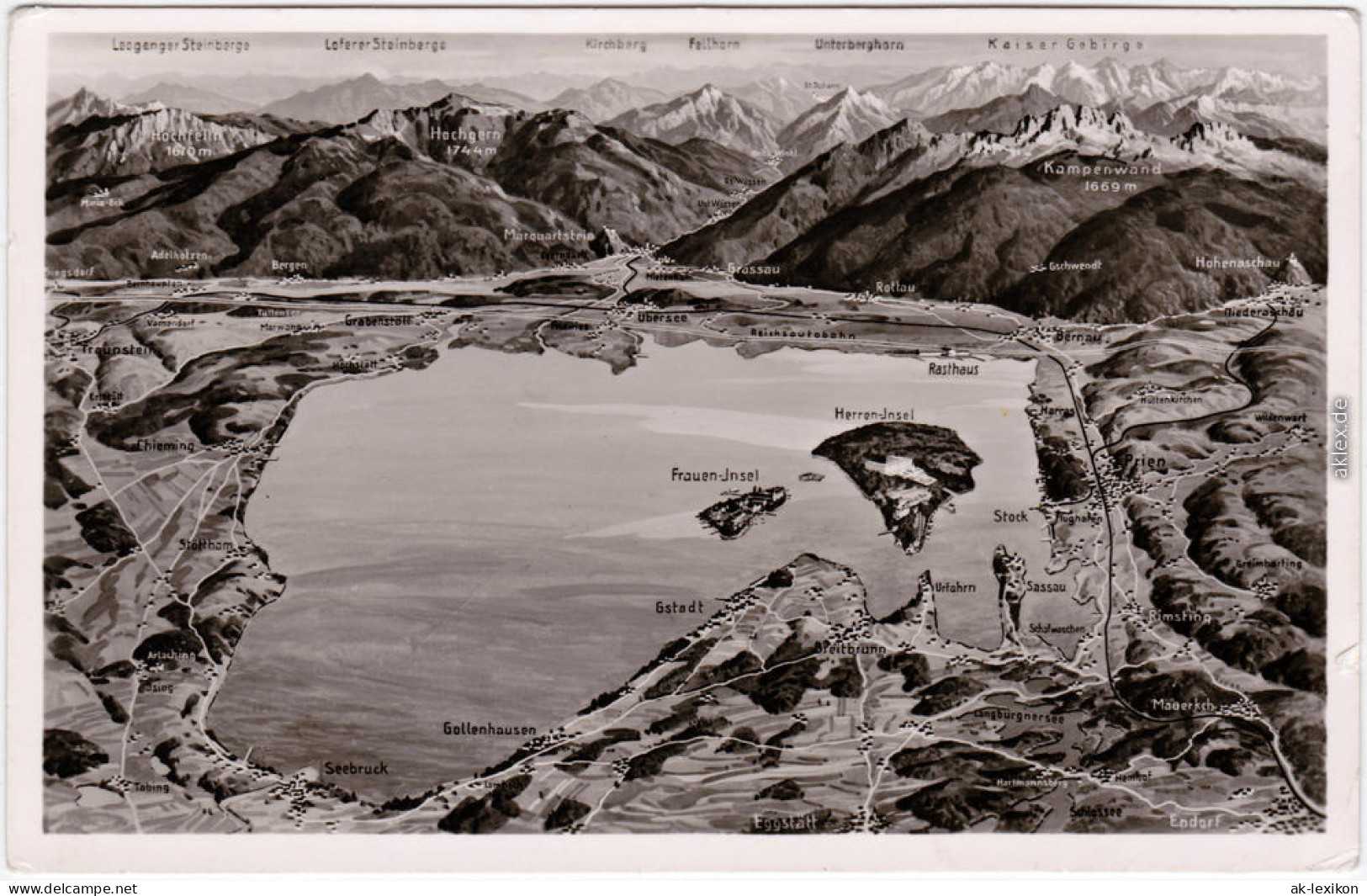 Chiemsee Landkarten AK: Chiemsee Ansichtskarte 1930 - Chiemgauer Alpen