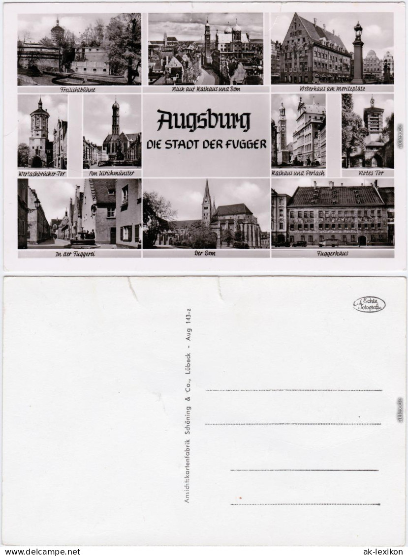 Fotokarte Augsburg Mehrbild: Straße, Fuggerhaus, Wetachbrücker Tor 1936 - Augsburg