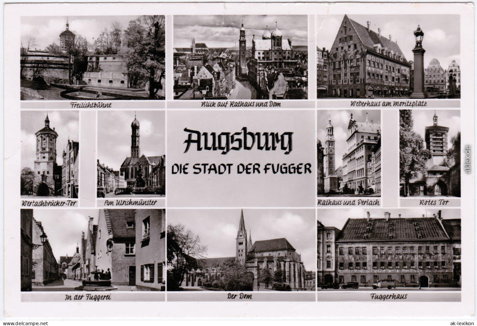 Fotokarte Augsburg Mehrbild: Straße, Fuggerhaus, Wetachbrücker Tor 1936 - Augsburg