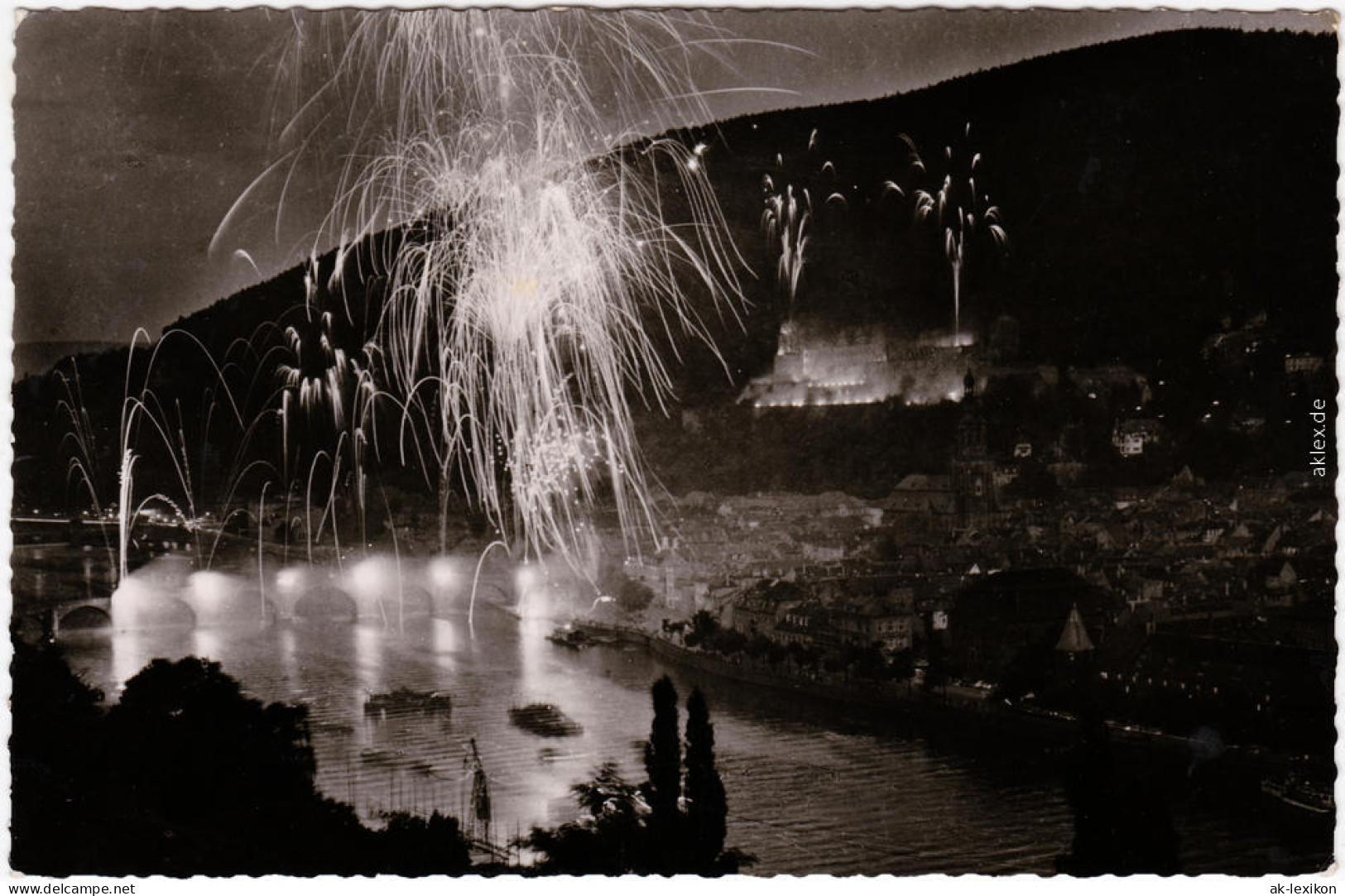 Heidelberg Schloß, Stadt - Feuerwerk Foto  Ansichtskarte  1960 - Heidelberg