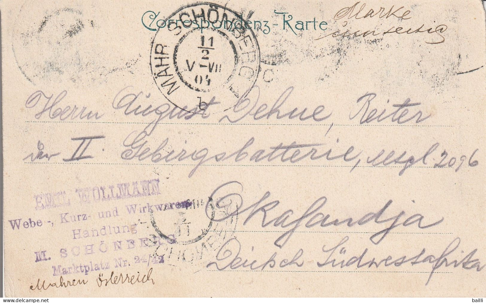 Autriche Carte Mahr. Schönberg Pour L'Afrique Allemande Du Sud Ouest 1904 - Lettres & Documents