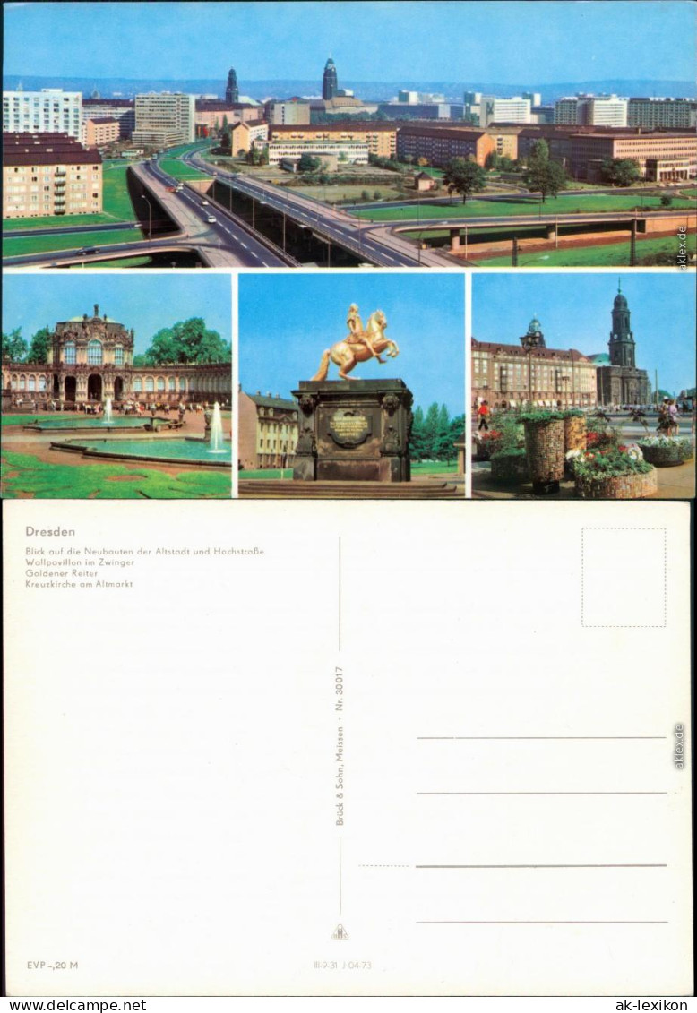 Dresden  Altstadt, Wallpavillon Zwinger, Goldener Reiter, Kreuzkirche 1973 - Dresden