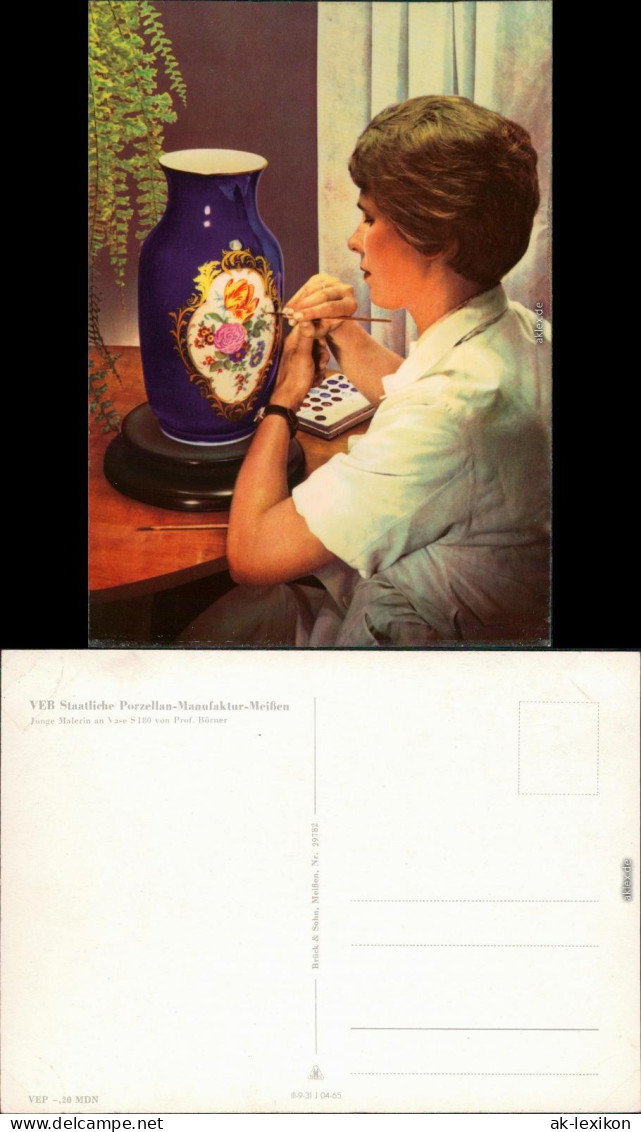 Ansichtskarte Meißen Porzellan-Manufaktur: Junge Malerin An Vase 1965 - Meissen
