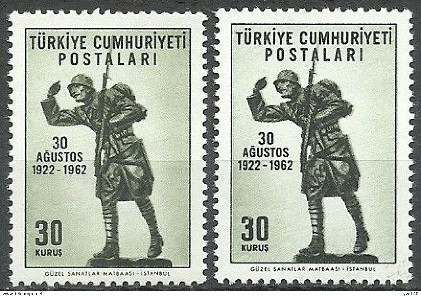 Turkey; 1962 40th Year Of The Battle Of Dumlupinar 30 K. "Color Tone Variety" - Neufs